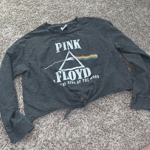 Pink Floyd girls size XL gray cropped shirt‎ long sleeve tie waist rainbow